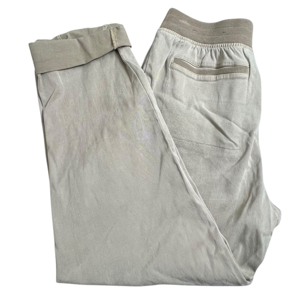Soft Surroundings Womens Small Tan Roll Tab Straight‎ Leg Cropped Pants Pull On